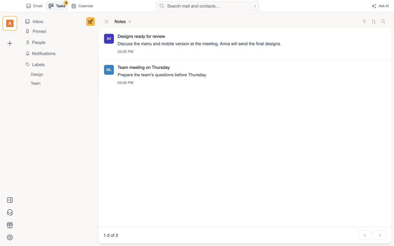 Notes beside your email