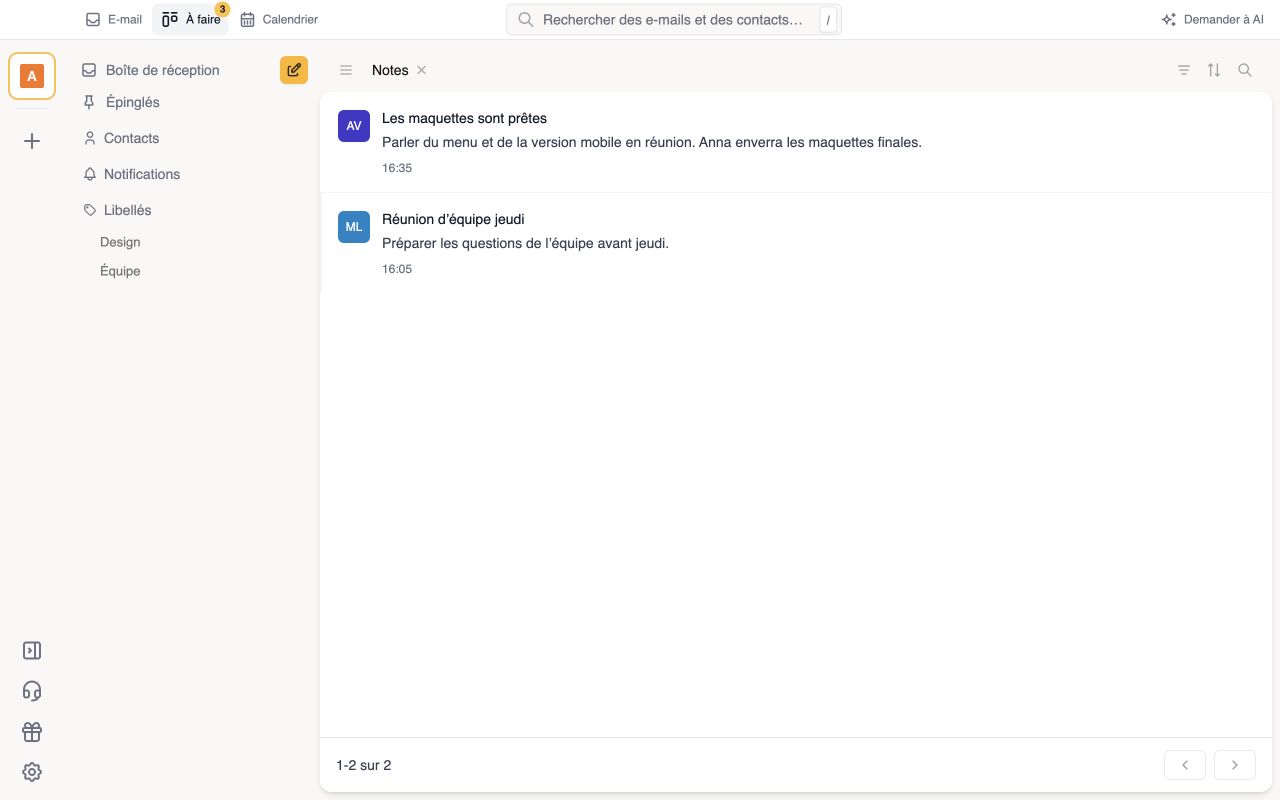Des notes à côté de vos e-mails