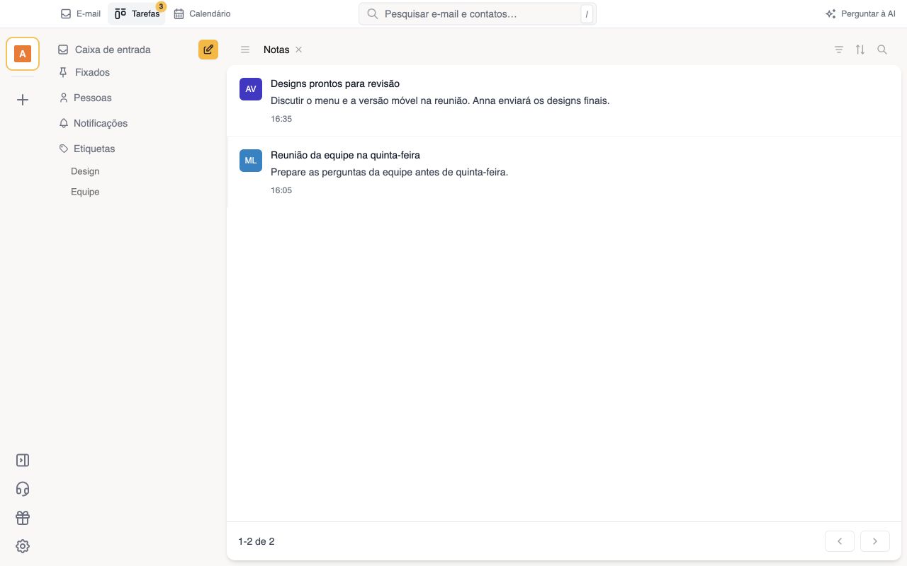 Notas ao lado dos e-mails